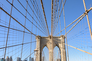 Brooklyn Bridge in New York City with Blue Sky