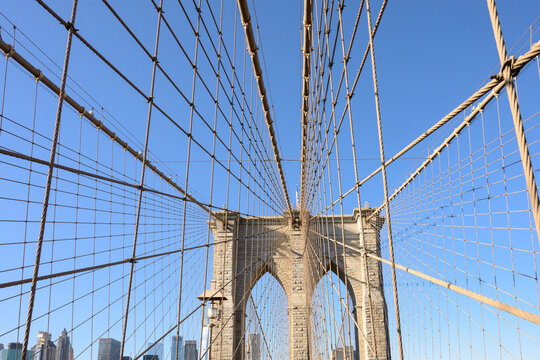Brooklyn Bridge in New York City with Blue Sky