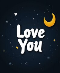 Naklejka premium Romantic 'Love You' Nighttime Illustration with Moon and Stars