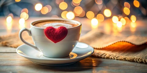 Obraz premium Close-Up White Coffee Cup Heart Valentine's Day - Romantic Beverage Photo