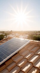 Solar panels on the roof of a House at sunset
