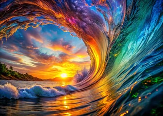 Colorful Ocean Waves Abstract Background - Worm's Eye View Artistic Design