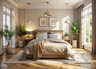 Cozy Beige Linen Bedroom: Soft Texture, Natural Light, Calming Design