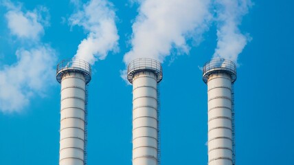 Industrial emissions control urban power plant photography clear sky aerial view environmental impact