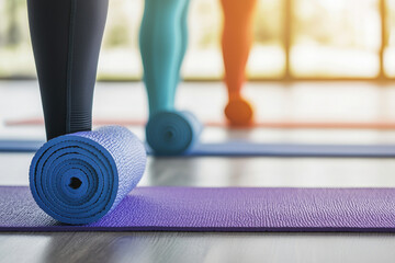 Yoga mats in serene studio setting with natural light