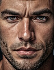 Fototapeta premium Intense male portrait with blue eyes and stubble