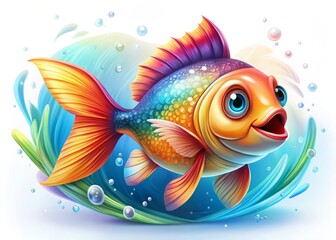 Fototapeta premium Cute Fish Action Shot Graphic - Colorful Cartoon Underwater Animal