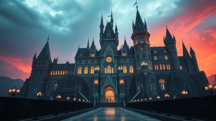 Majestic Castle, Epic Fantasy, Stunning Architecture, Digital Art, High Resolution,  Colorful,  Dramatic Lighting,  Fantasy Landscape