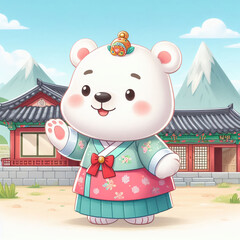 퓨전한복을 입은 아기 북극곰