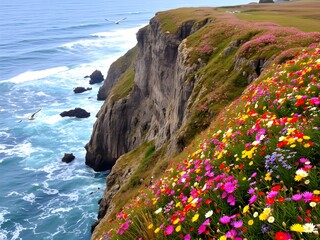 Coastal cliff with wild flowers