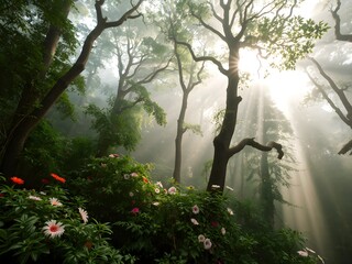 Dense Forest with flowers