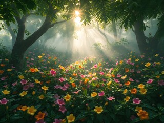 Dense Forest with flowers