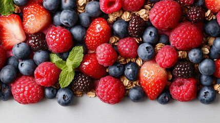 Fototapeta premium Fresh berries and granola mix with vibrant colors and textures Generative Ai