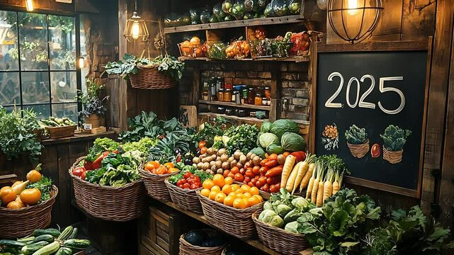 A cozy and rustic vegetable shop filled with fresh produce.