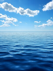 Fototapeta premium Vast Blue Ocean Under Clear Sky with Puffy White Clouds in Daylight : Generative AI