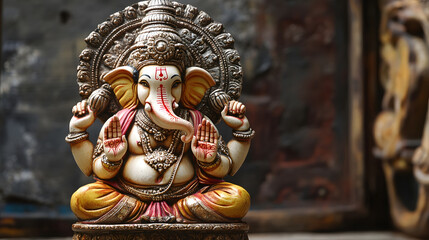 Obraz premium Intricate Statue of Lord Ganesha in Traditional Art Offering Spiritual Inspiration and Cultural Significance : Generative AI