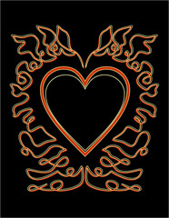 doodle neon red, doodle heart black, heart design card style, heart pattern design element, February, holiday, valentines, fresh heart, swirls and heart, wave, flourishes, black, pink. black outline