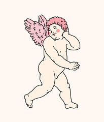 Cherub outlines and line art for Valentine's Day with cupid vector. Vector symbol of love and romantic. Antique Angel Baby Cupid illustration for printing on cards, invitations, tattoo, clothing art