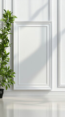 Elegant white wainscoting with lush greenery. Elevate interior design aesthetics with classic, sophisticated wall panels and natural decor.