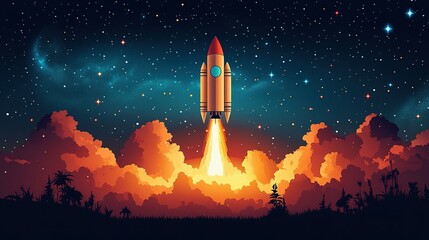 Obraz premium Rocket Launching Into Space Through Night Sky