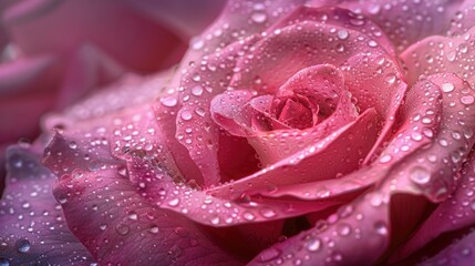 Dewy pink rose close-up.