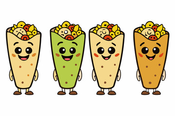 set of cartoon Burrito vector illustration