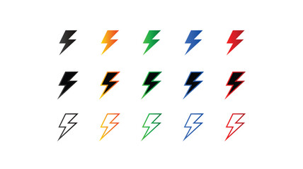 Lightning bolt icons isolated on a white background. Lightning bolt icons. Vector illustration, Power energy icon sign in filled, thin, line, outline and stroke style for apps and website