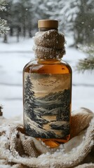 Obraz premium Winter Landscape Bottle Cozy Encased In Snow