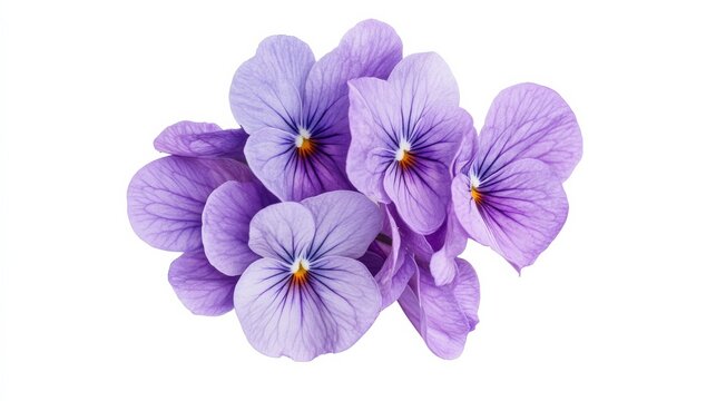 A close-up of a cluster of purple violet flowers, isolated white background, minimalistic art style