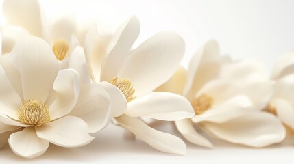 Obraz premium A close-up of a cluster of white magnolia flowers with their large, waxy petals, isolated white background