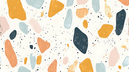 Abstract terrazzo pattern background with pastel colors and textured shapes. Ideal for website banners, social media, and print designs.