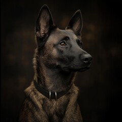 Naklejka premium Regal belgian malinois portrait with dark background