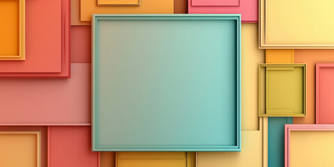 Vibrant geometric abstract art showcases colorful overlapping squares, enhancing modern decor with dynamic symmetry and creative design elements.