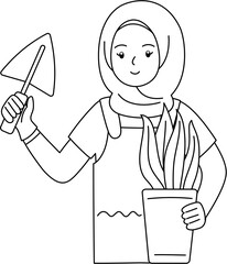 cute girl gardening outline coloring