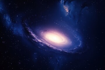 Spiral galaxy in deep space with bright core and dark matter.