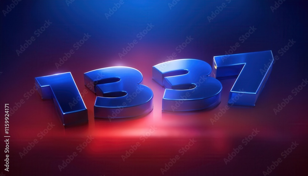Poster 3d metallic text rendering of the number 1337