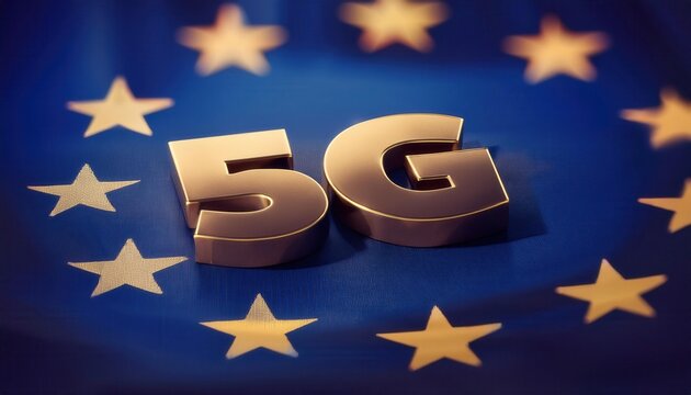 5G Technology in Europe Flag Symbolizing Connectivity - Powered by Adobe