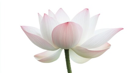 A close-up of a soft pink lotus with its wide, delicate petals and gentle color, isolated white background