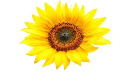 A close-up of a sunflower with its bright yellow petals and dark center, isolated white background, minimalistic art style
