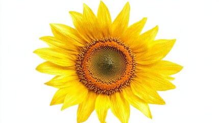 Fototapeta premium A close-up of a sunflower with its bright yellow petals and dark center, isolated white background, minimalistic art style