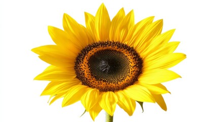 Obraz premium A close-up of a sunflower with its bright yellow petals and dark center, isolated white background, minimalistic art style