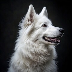Obraz premium Portrait of a white swiss shepherd dog in profile on dark background