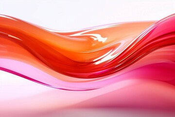 Naklejka premium 抽象バナー。白背景に透明感のある立体的なピンクとオレンジの波のオブジェ