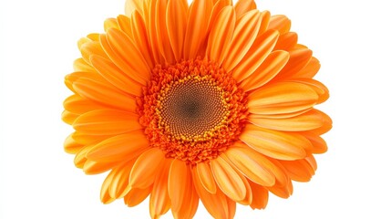 A close-up of a vibrant orange gerbera daisy with its bold, layered petals and striking color, isolated white background