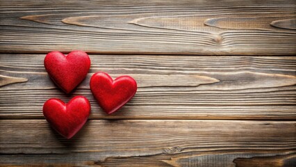 Fototapeta premium Two Red Hearts On Wooden Background For Valentine's Day, valentine decor