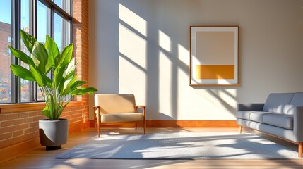 Cozy Studio Interior with Comfortable Furniture and Natural Light Atmosphere