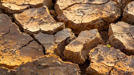 Fototapeta premium Macro shot of cracked dry earth, showcasing intricate natural designs