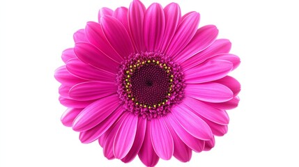 A close-up of a vivid magenta gerbera daisy with its striking daisy shape, isolated white background, minimalistic art style