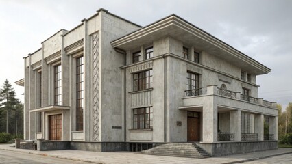 Soviet Era Architecture: A blend of imposing Brutalist structures and timeless classic designs, showcasing the austere yet monumental aesthetics of a distinct historical period.