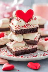 Decadent Heart Shaped Chocolate Brownies with Festive Sprinkles for Valentine's Day : Generative AI